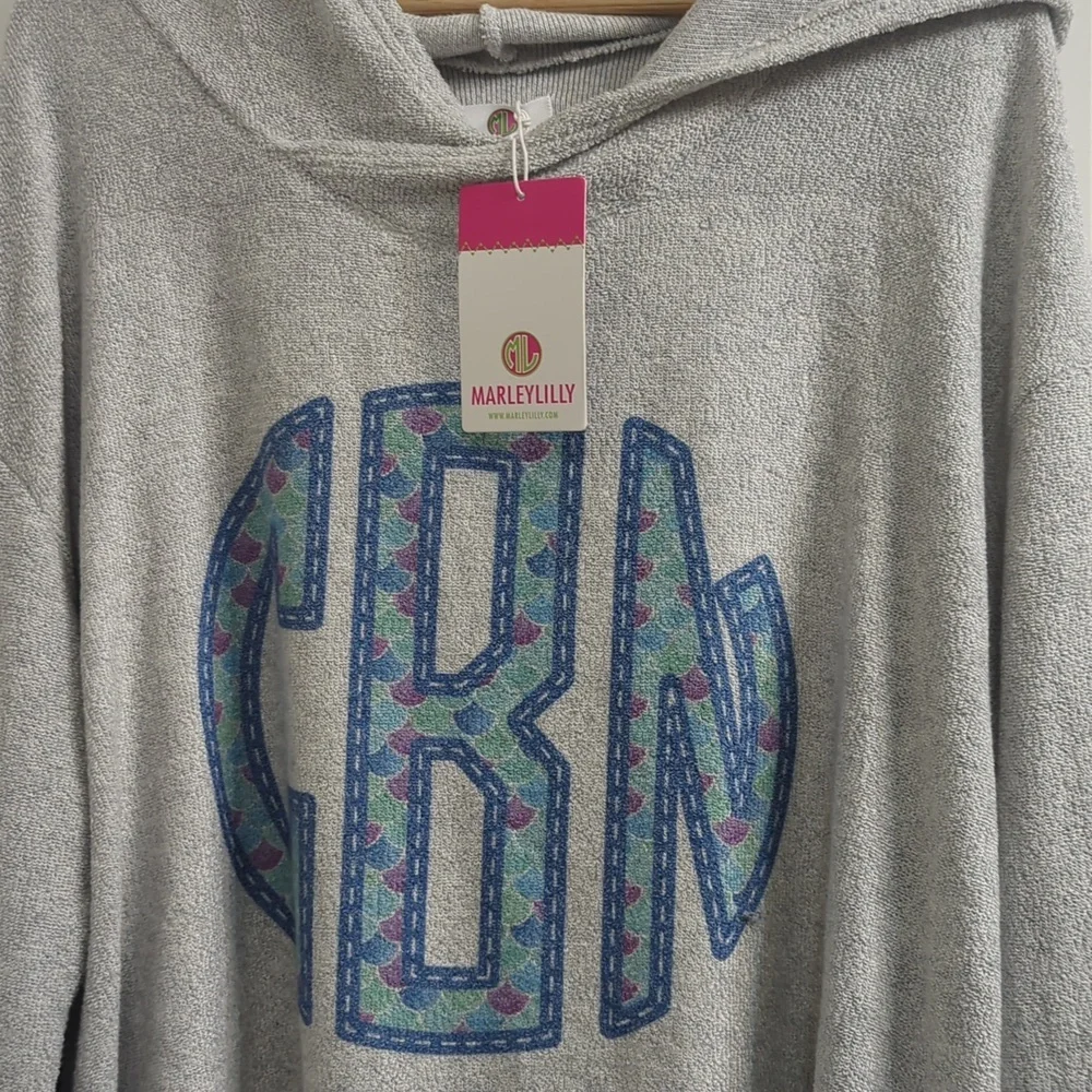 Marley Lilly Terry Cloth Monogrammed Hoodie Size 2XL/3XL - Picture 2 of 5